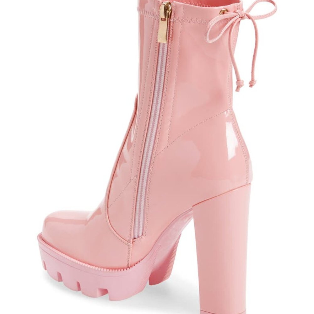 Callie Rainy Baby: Pink or Creamy Taupe Platform Lug Sole Chunky Heel Bootie - Picture 3 of 8